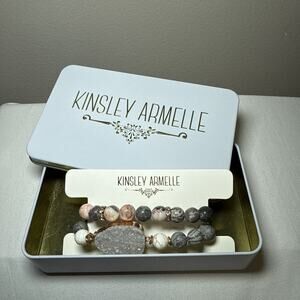 New Kinsley Armelle Set of 2 Stretch Bracelets All Natural Semi Precious Stones